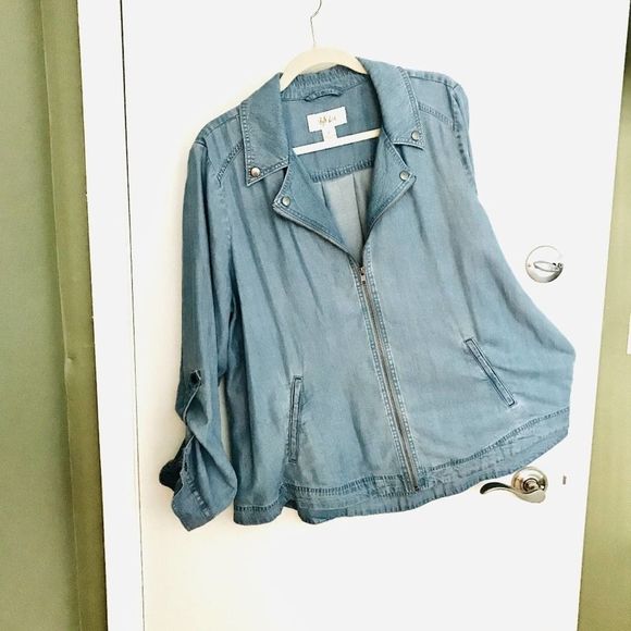 TENCEL Chambray Denim Jacket, Style & Co, Large, Distressed and Soft - Picture 1 of 16